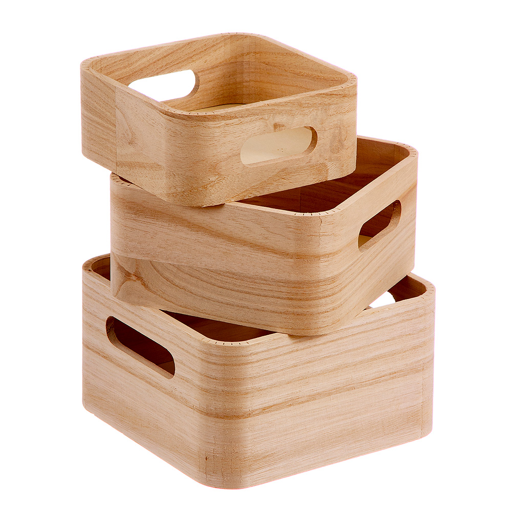 SET DE 3 CAJAS DE MADERA NATURAL CAISON - Ítem