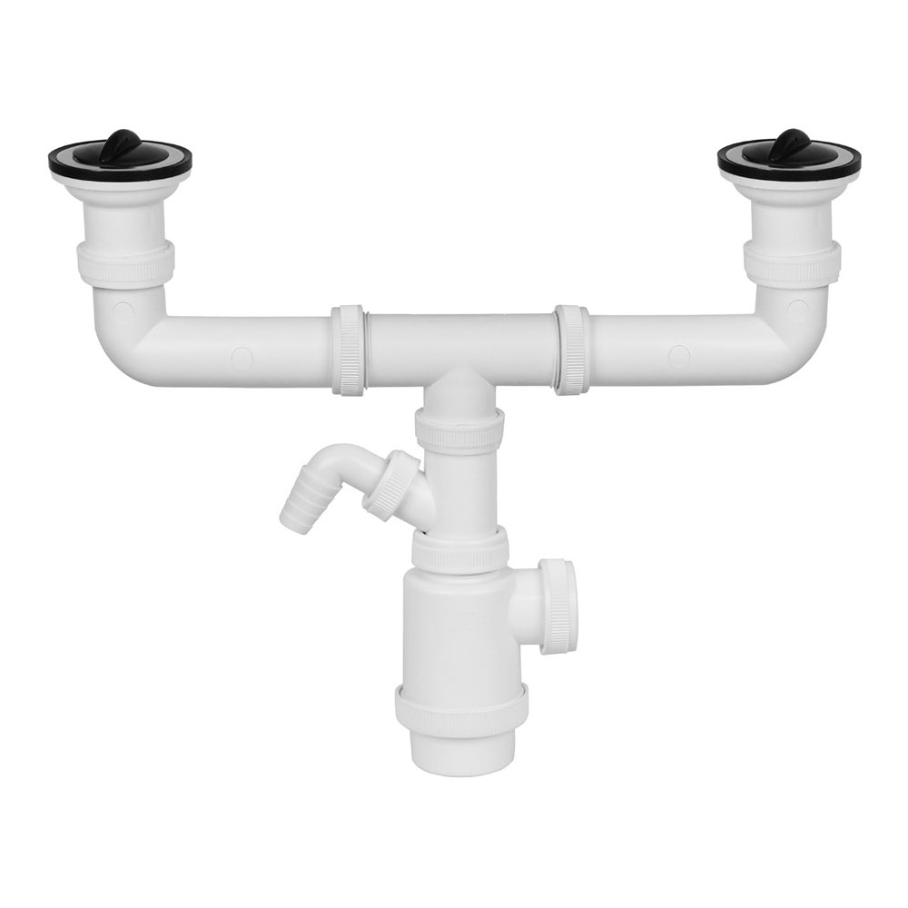 SIFON DOBLE DE BOTELLA EXTENSIBLE V70 CON TOMA DE LAVAVAJILLAS + TAPONES - Ítem