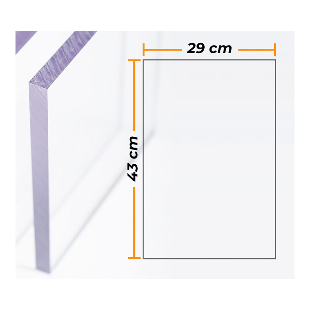 PLACA POLICARBONA TRANSPARENTE 4mm - 29x43cm. - Ítem