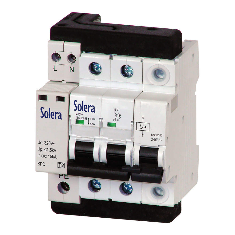 PROTECTOR SOBRETENSIONES TRANSITORIA+PERMANENTE BIFASICO 32A SOLERA COMBI2P32T15 - Ítem