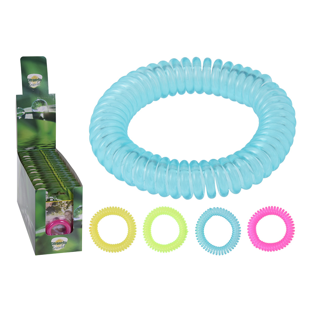 PULSERA ESPIRAL ANTIMOSQUITOS CON CITRONELA. Ø6cm COLORES SURTIDOS