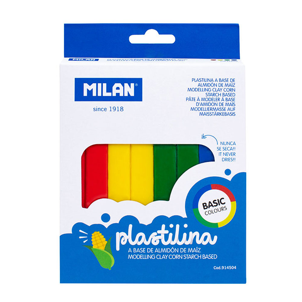 CAJA CON 4 BARRAS DE PLASTILINA DE COLORES 330g MILAN