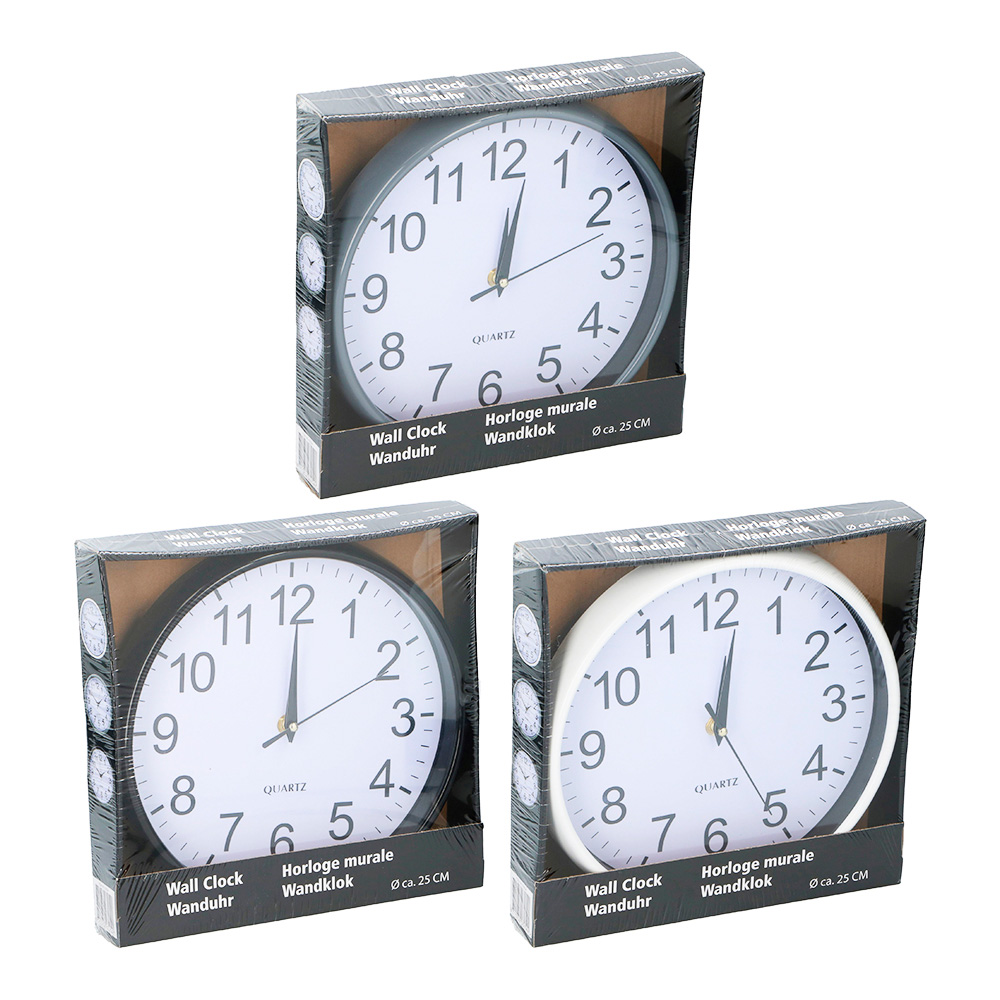 RELOJ DE PARED Ø25x3cm 3 COLORES SURTIDOS