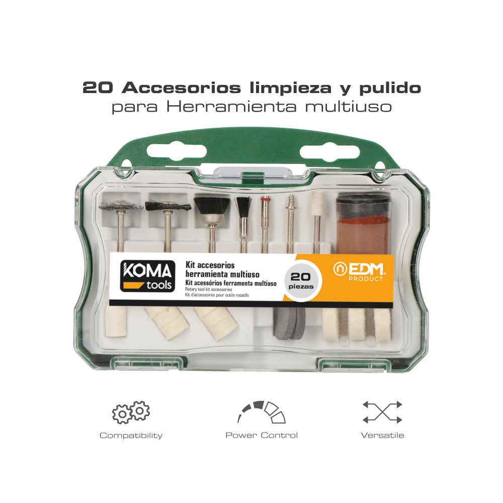 SET 20 ACCESORIOS PARA MINI HERRAMIENTA MULTIUSOS ROTATIVA 08709 KOMA TOOLS