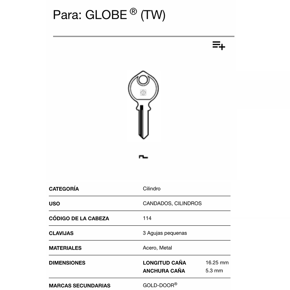 LLAVE ACERO GL1 PARA CANDADOS EDM