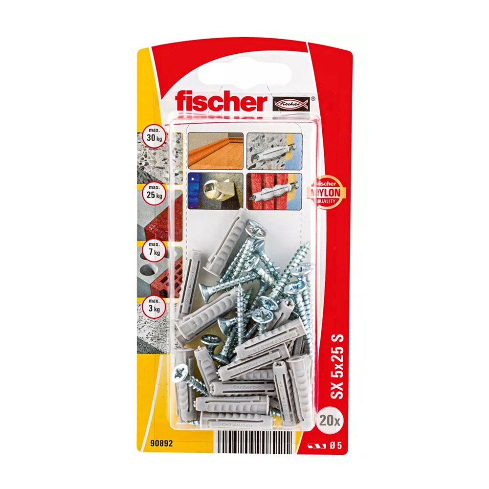 BLISTER TACO+TORNILLO SX Ø5x25mm SK NV 20 unid. 567826 FISCHER