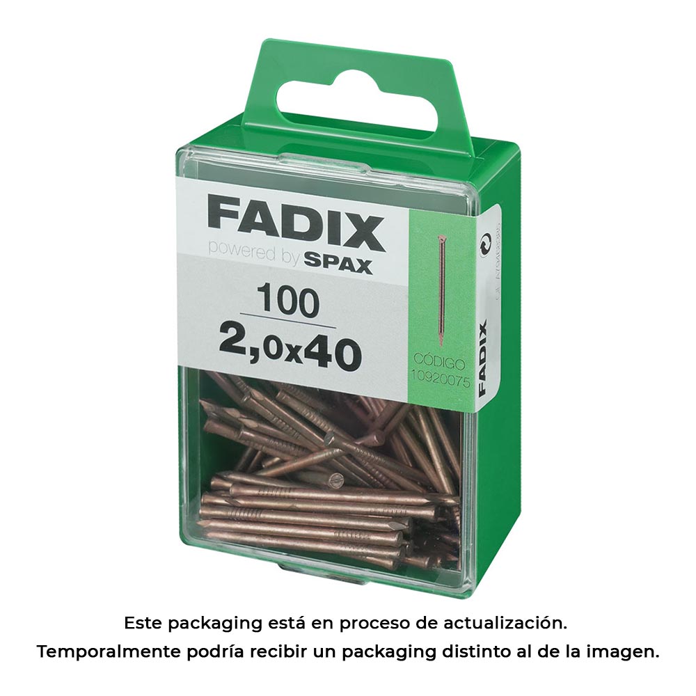 CAJA M 100 unid. CLAVO DE ACERO PARA RODAPIE 2,0x40mm FADIX