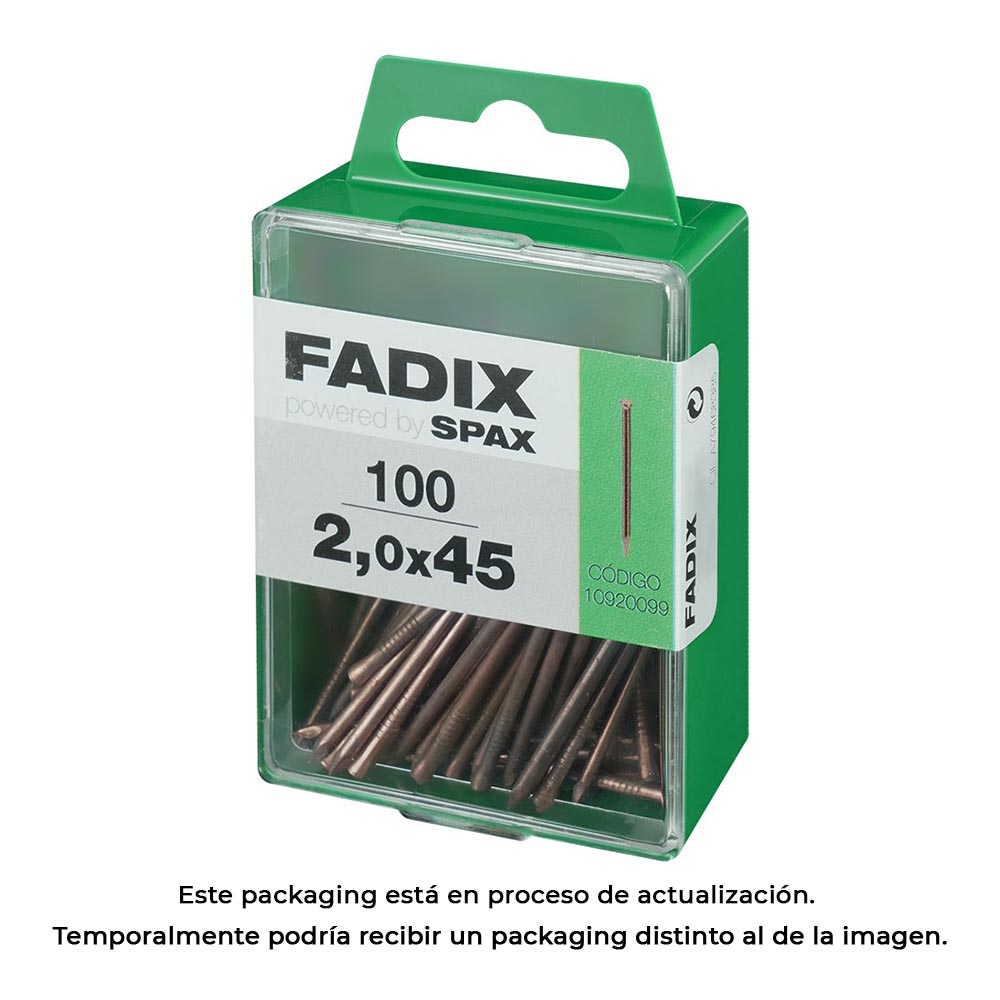 CAJA M 100 unid. CLAVO DE ACERO PARA RODAPIE 2,0x45mm FADIX