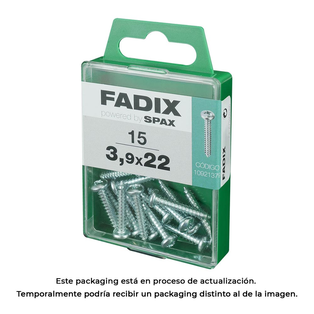 CAJA M 15 unid. TORNILLO ROSCA CHAPA CR CINC 3,9x22mm FADIX