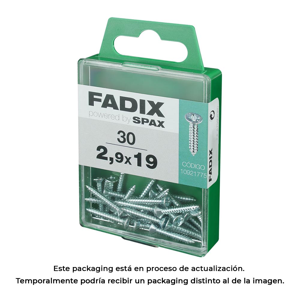 CAJA M 30 unid. TORNILLO ROSCA CHAPA CP CINC 2,9x19mm FADIX