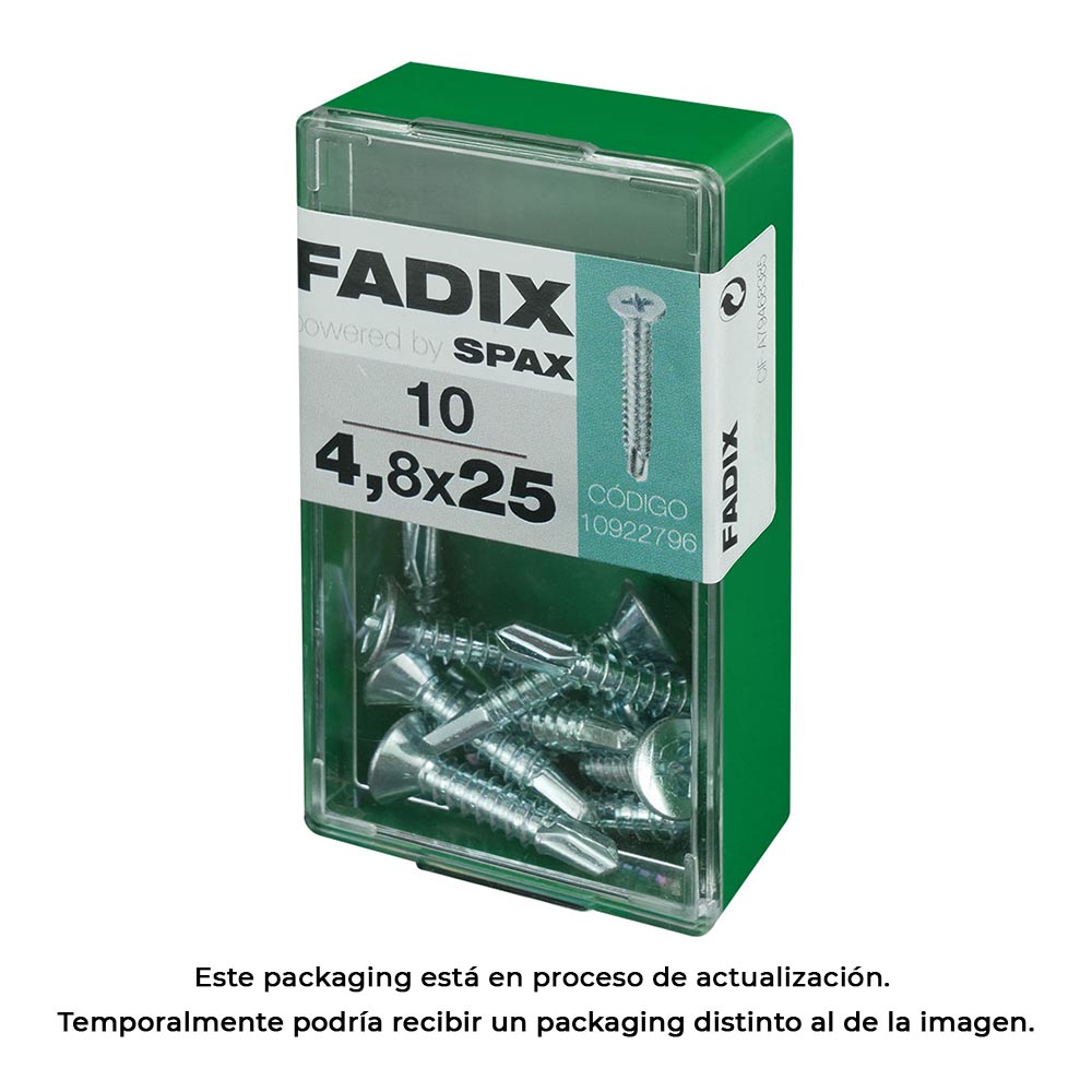 CAJA S 10 unid. TORNILLO ROSCA CHAPA CP AUTOT. CINC 4,8x25mm FADIX