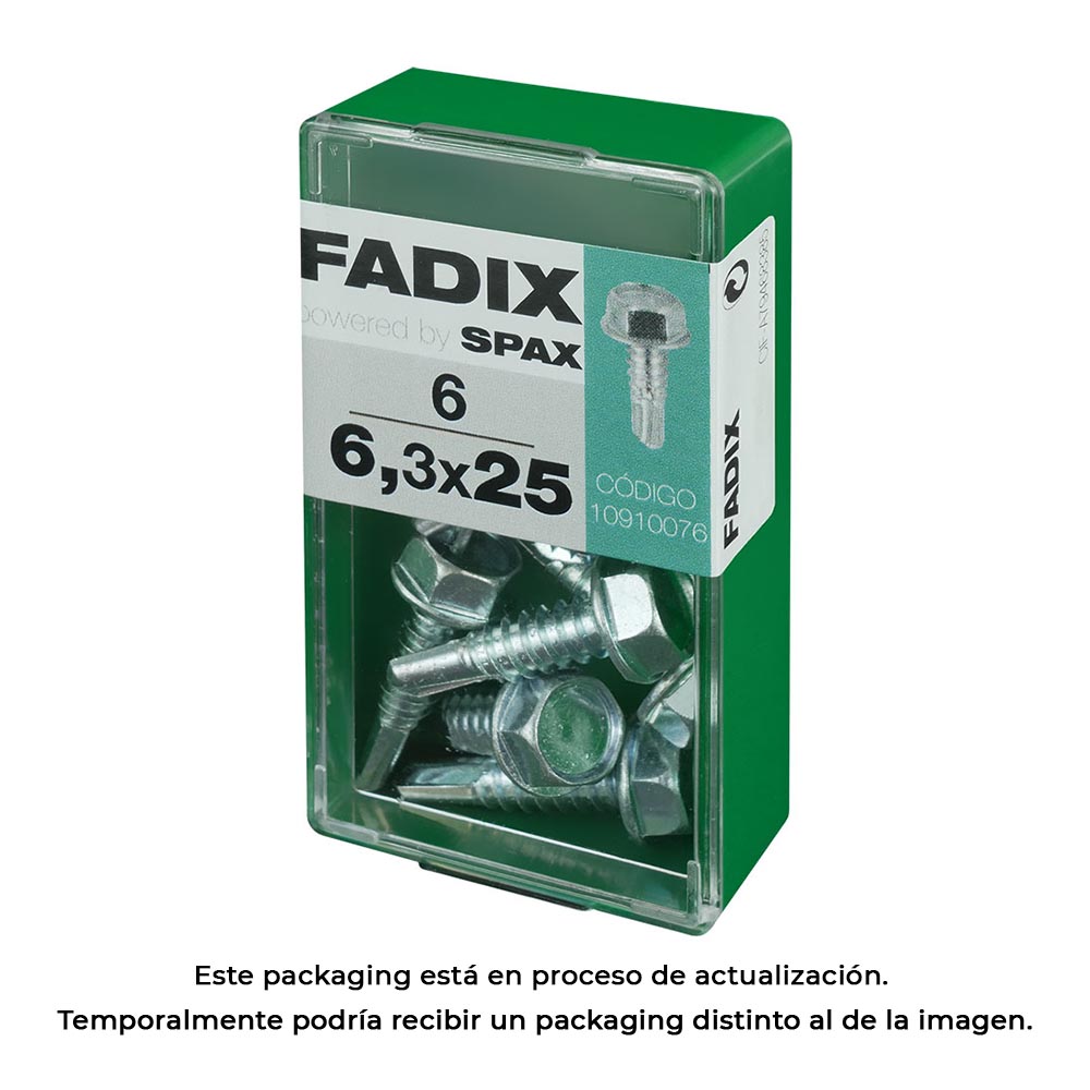 CAJA S 6 unid. TORNILLO ROSCA CHAPA HEXAGONAL AUTOT. 6,3x25mm FADIX