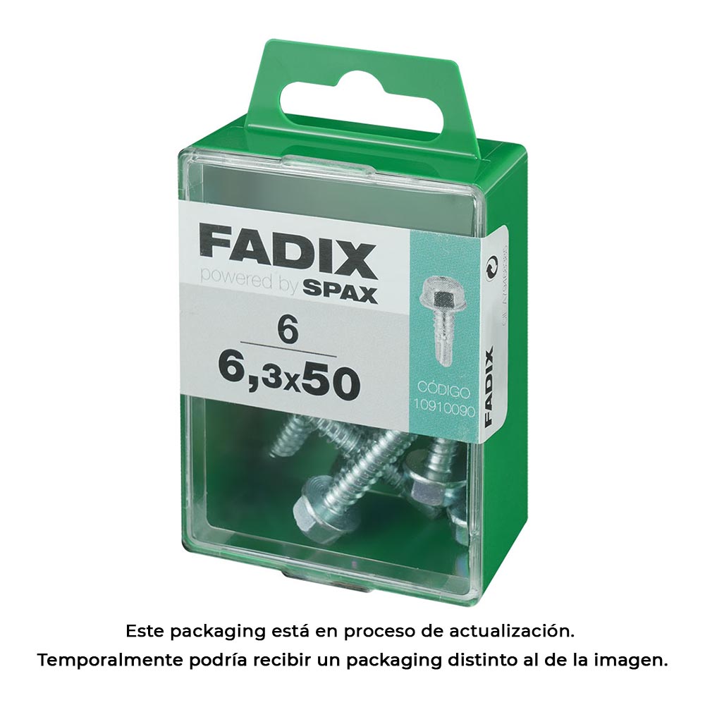 CAJA S 6 unid. TORNILLO ROSCA CHAPA HEXAGONAL AUTOT. 6,3x50mm FADIX