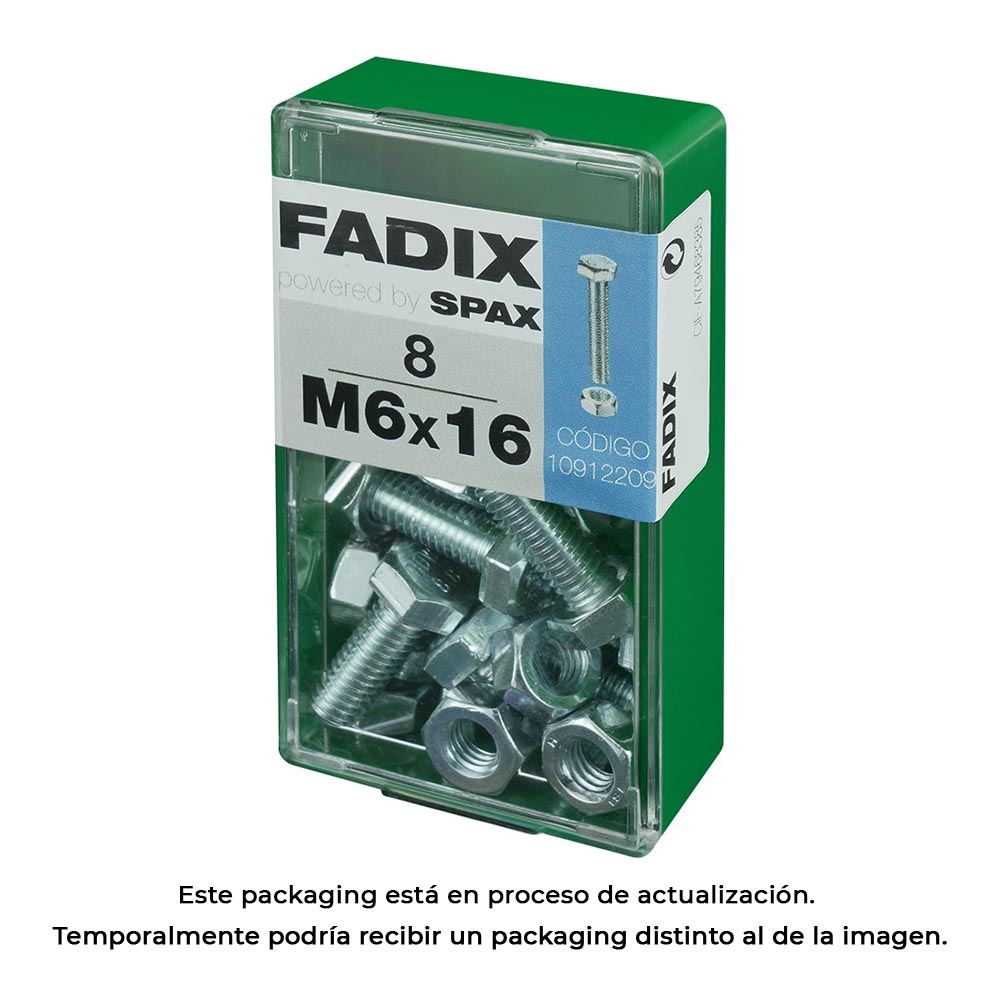 CAJA S 8 unid. TORNILLO METRICA CAB HEX+TUERCA CINC M 6x16mm FADIX