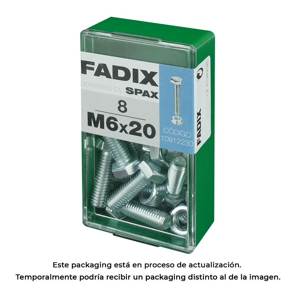 CAJA S 8 unid. TORNILLO METRICA CAB HEX+TUERCA CINC M 6x20mm FADIX