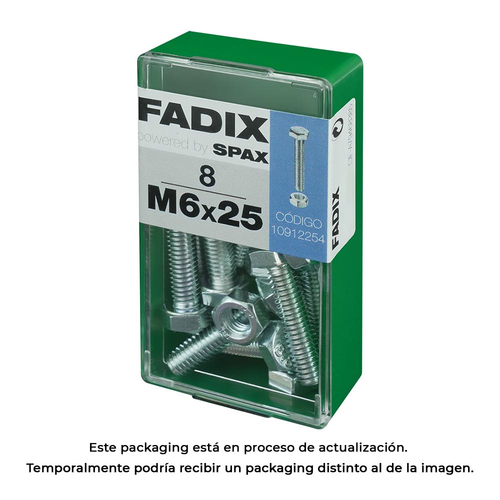 CAJA S 8 unid. TORNILLO METRICA CAB HEX+TUERCA CINC M 6x25mm FADIX