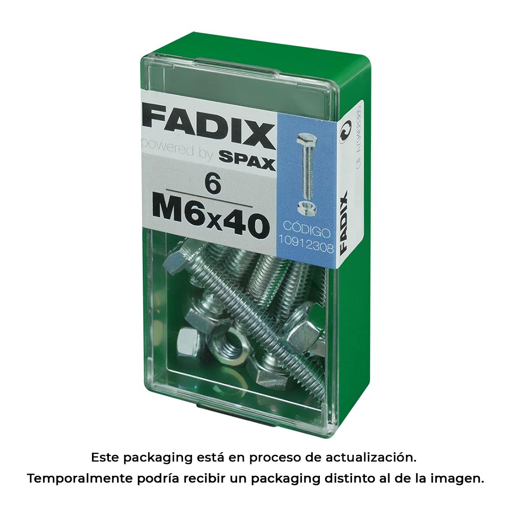 CAJA S 6 unid. TORNILLO METRICA CAB HEX+TUERCA CINC M 6x40mm FADIX