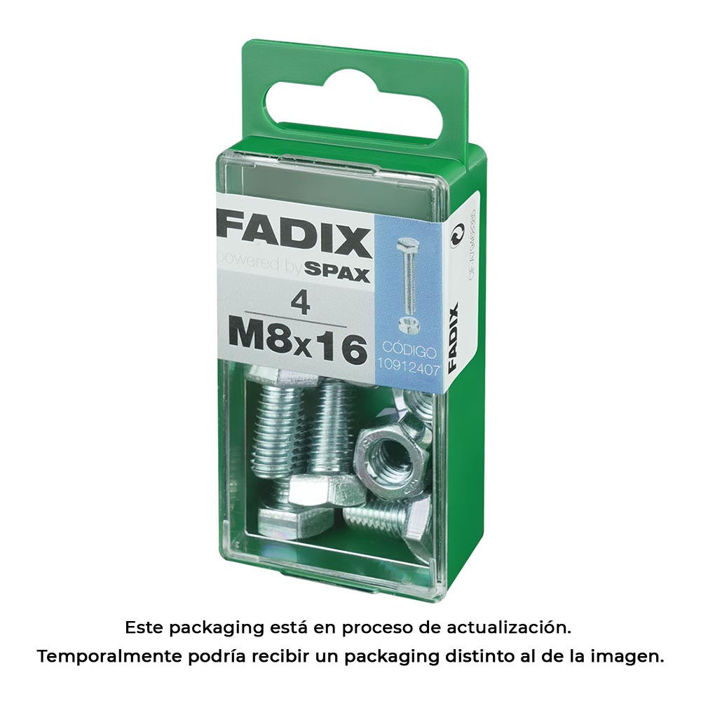 CAJA S 4 unid. TORNILLO METRICA CAB HEX+TUERCA CINC M 8x16mm FADIX