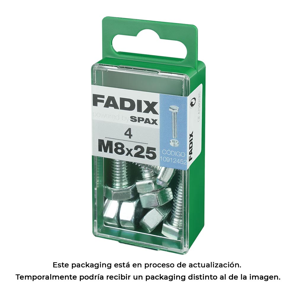 CAJA S 4 unid. TORNILLO METRICA CAB HEX+TUERCA CINC M 8x25mm FADIX