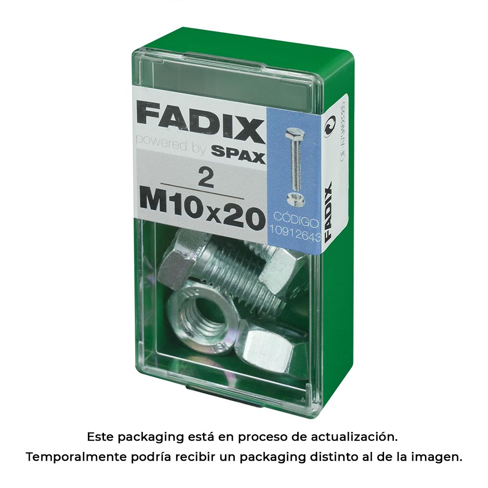 CAJA S 2 unid. TORNILLO METRICA CAB HEX+TUERCA CINC M 10x20mm FADIX