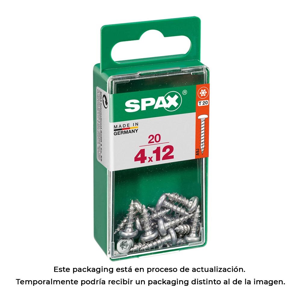 CAJA 20 unid. TORNILLO MADERA SPAX CAB. REDONDA WIROX 4,0x12mm SPAX