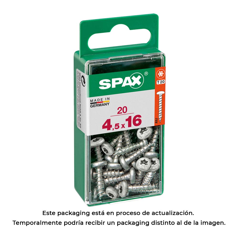 CAJA 20 unid. TORNILLO MADERA SPAX CAB. REDONDA WIROX 4,5x16mm SPAX