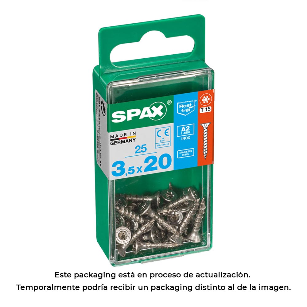 CAJA 25 unid. TORNILLO MADERA SPAX CABEZA PLANA INOX A2 3,5x20mm SPAX