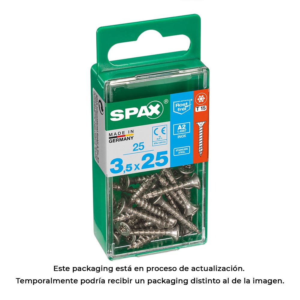 CAJA 25 unid. TORNILLO MADERA SPAX CABEZA PLANA INOX A2 3,5x25mm SPAX