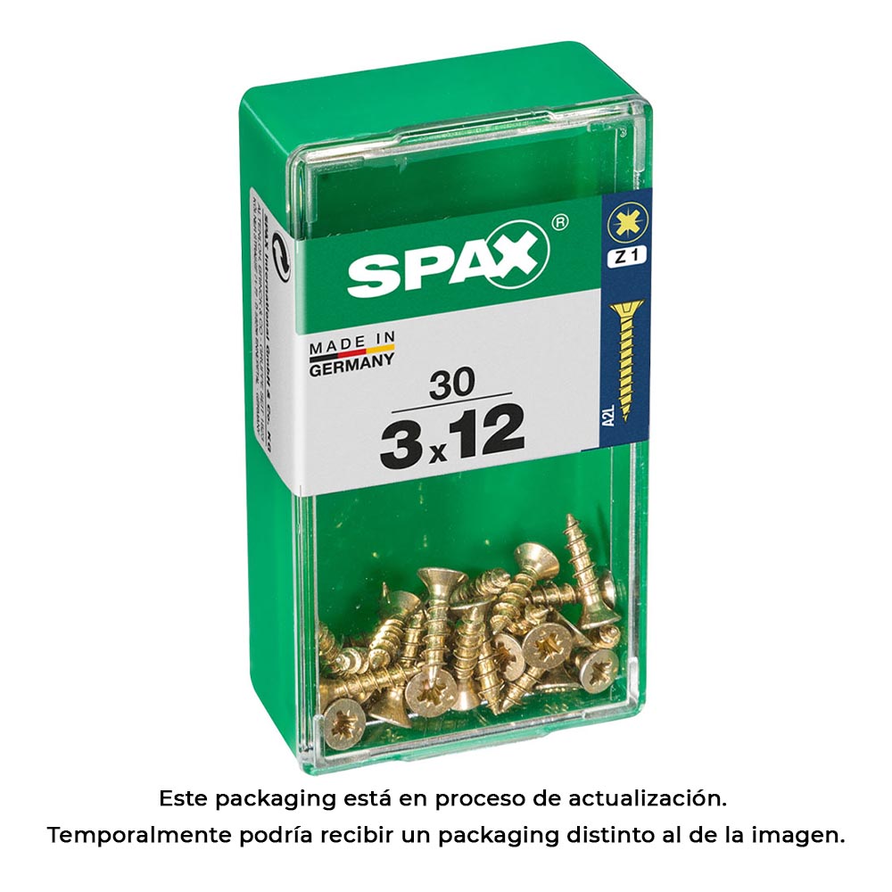 CAJA 30 unid. TORNILLO MADERA SPAX CABEZA PLANA YELLOX 3,0x12mm SPAX