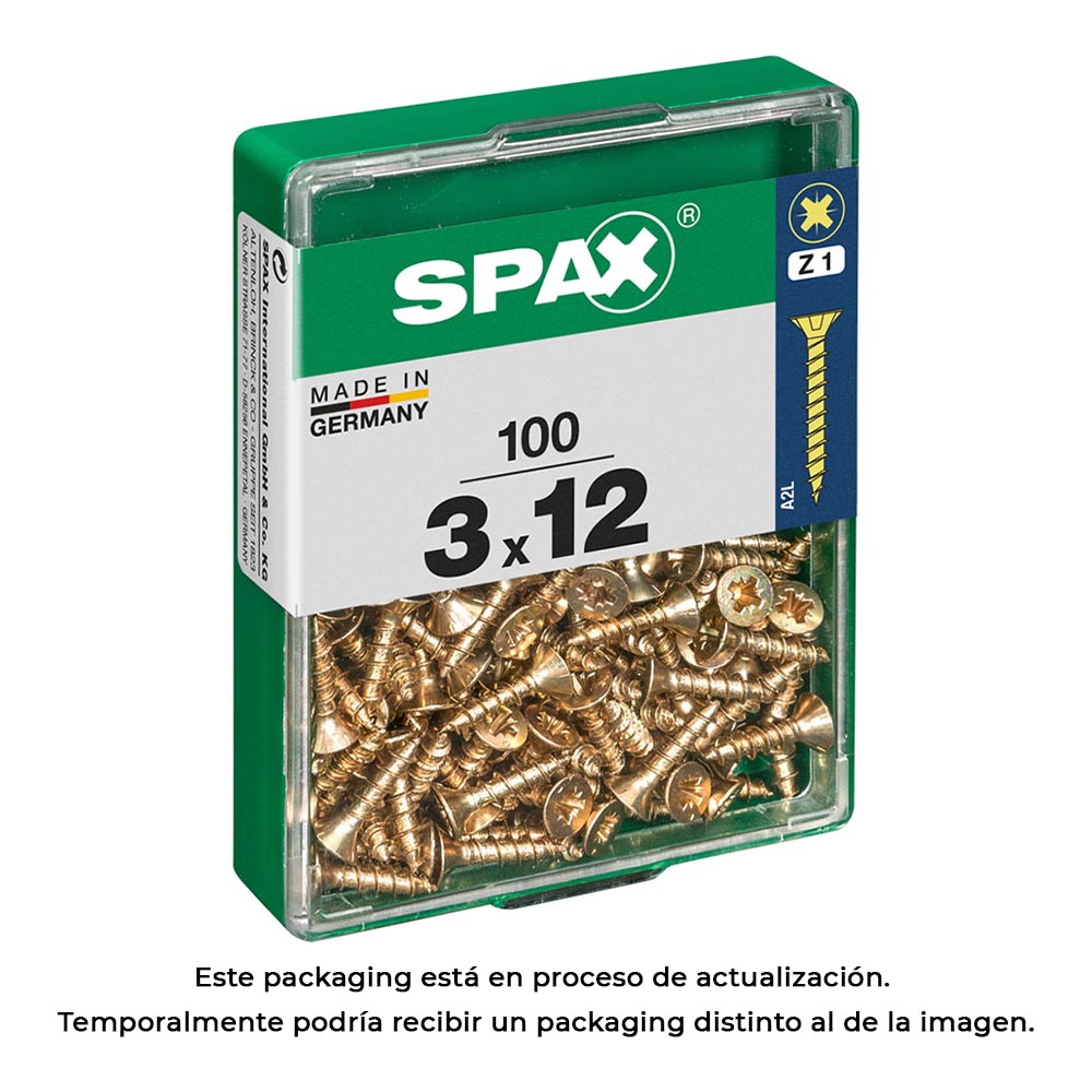 CAJA 100 unid. TORNILLO MADERA SPAX CABEZA PLANA YELLOX 3,0x12mm SPAX