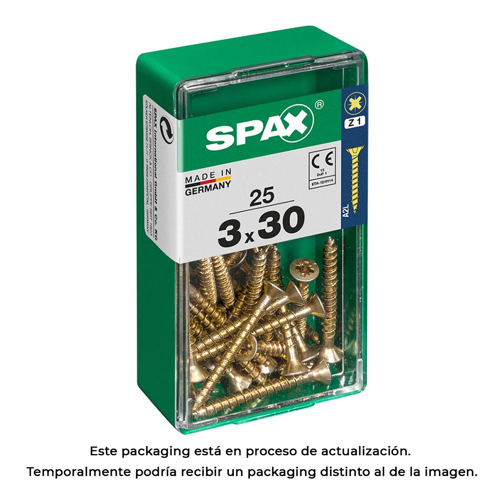 CAJA 25 unid. TORNILLO MADERA SPAX CABEZA PLANA YELLOX 3,0x30mm SPAX