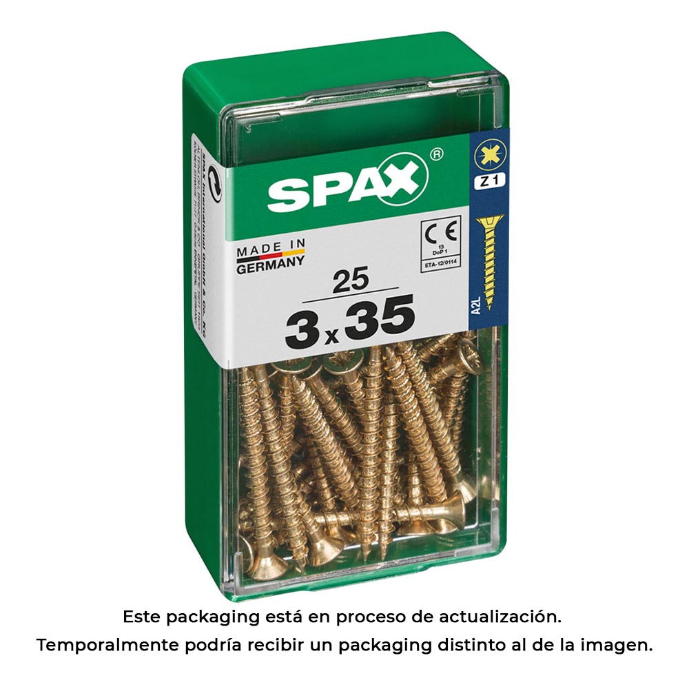 CAJA 25 unid. TORNILLO MADERA SPAX CABEZA PLANA YELLOX 3,0x35mm SPAX