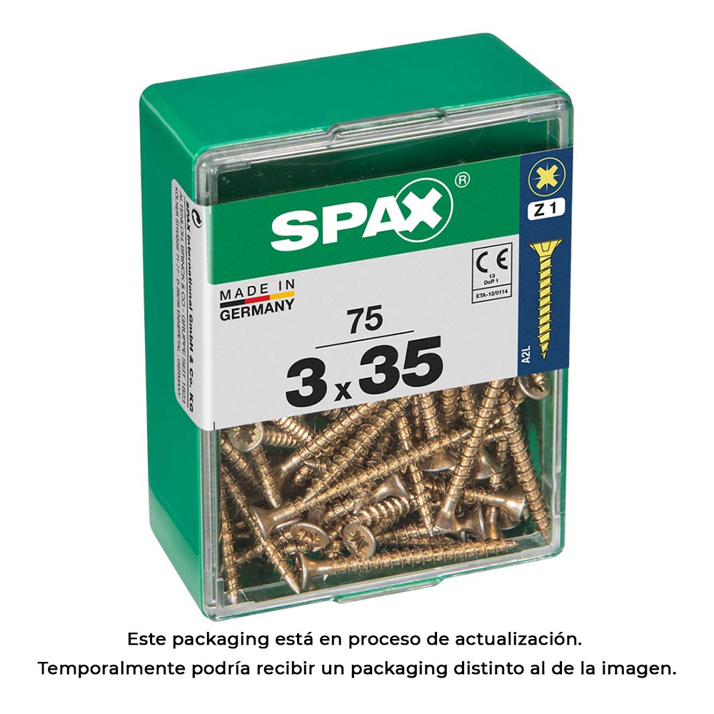 CAJA 75 unid. TORNILLO MADERA SPAX CABEZA PLANA YELLOX 3,0x35mm SPAX