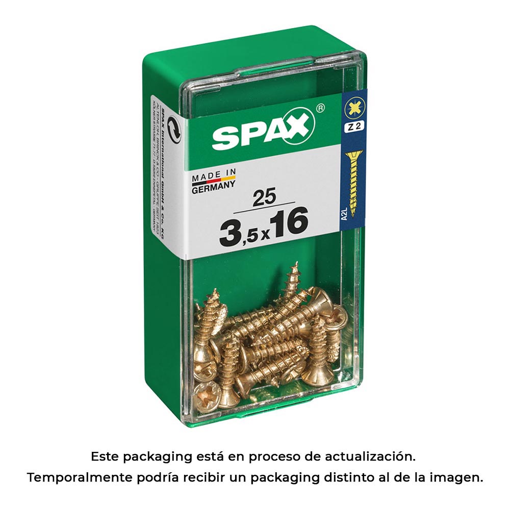 CAJA 25 unid. TORNILLO MADERA SPAX CABEZA PLANA YELLOX 3,5x16mm SPAX - Ítem