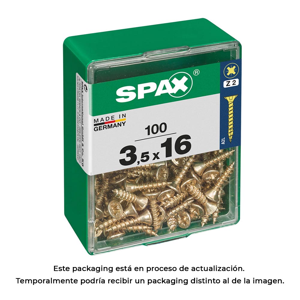 CAJA 100 unid. TORNILLO MADERA SPAX CABEZA PLANA YELLOX 3,5x16mm SPAX - Ítem