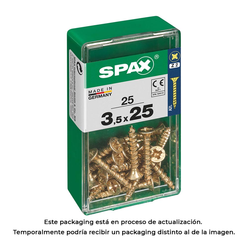 CAJA 25 unid. TORNILLO MADERA SPAX CABEZA PLANA YELLOX 3,5x25mm SPAX