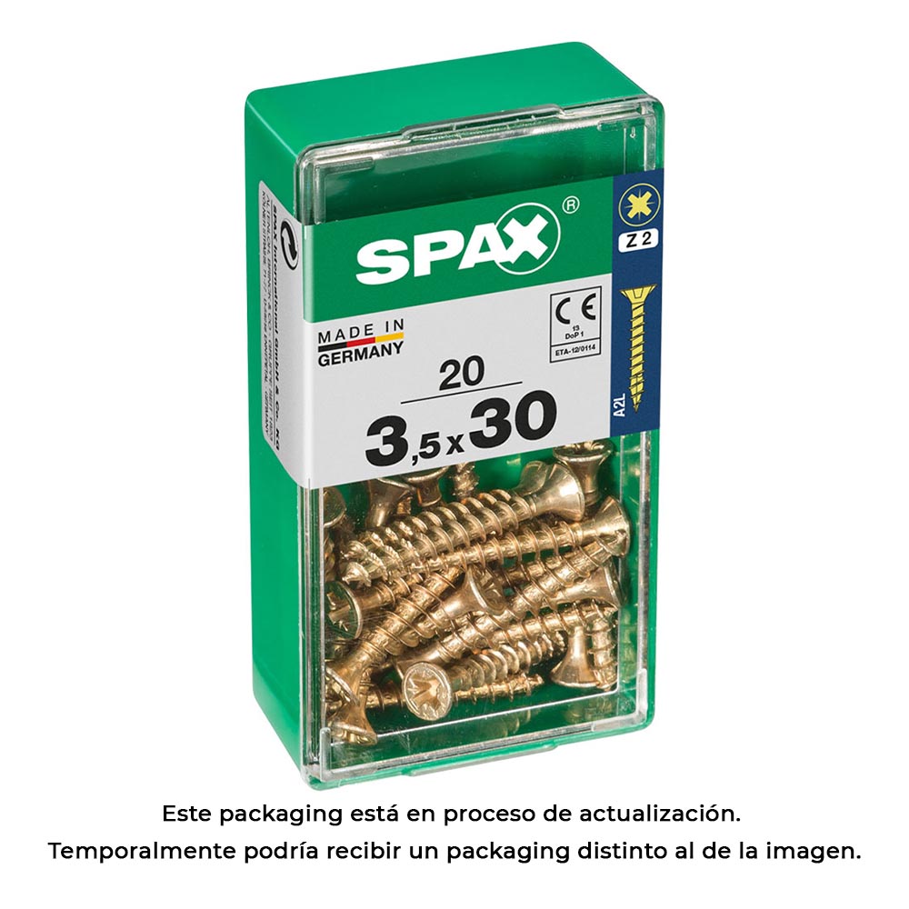 CAJA 20 unid. TORNILLO MADERA SPAX CABEZA PLANA YELLOX 3,5x30mm SPAX