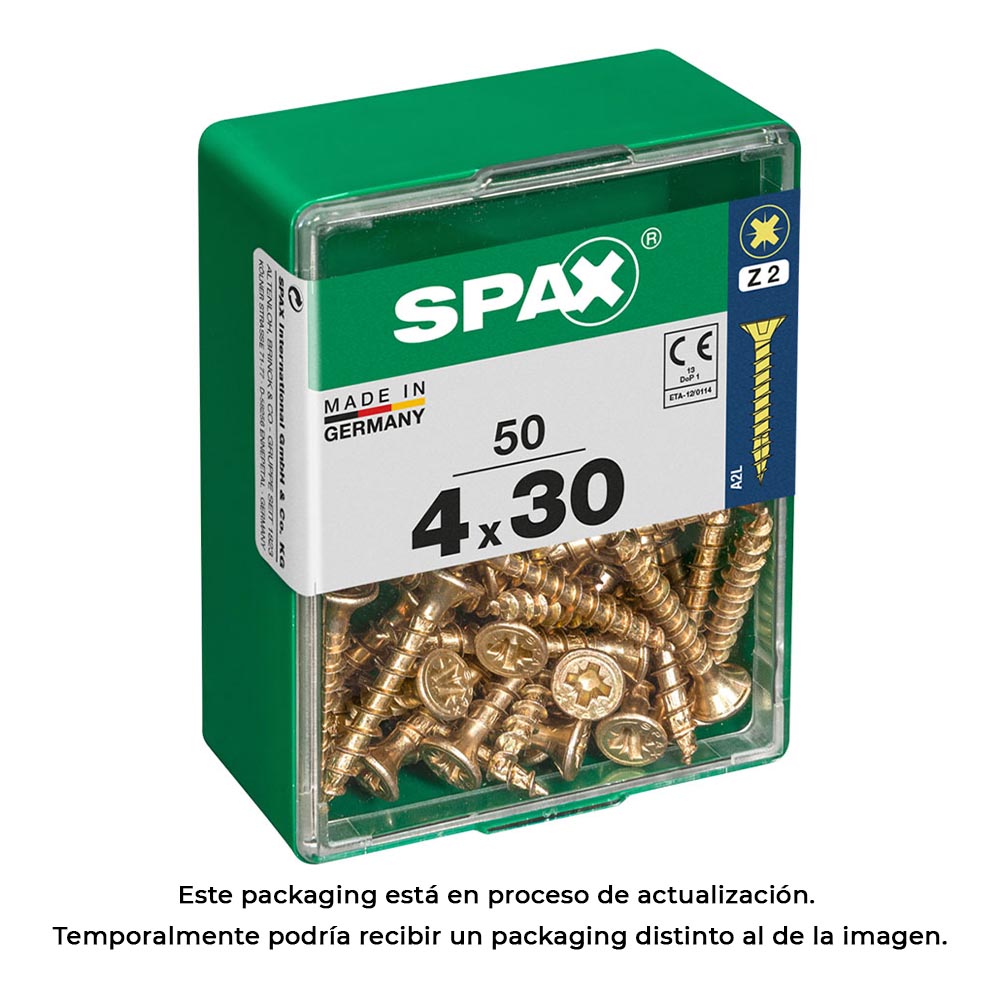 CAJA 50 unid. TORNILLO MADERA CABEZA PLANA YELLOX 4,0x30mm SPAX - Ítem