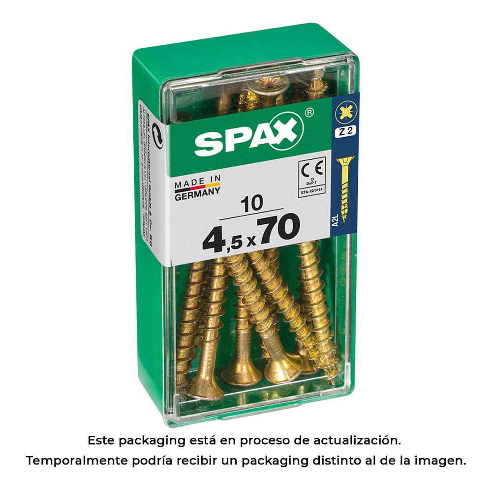 CAJA 10 unid. TORNILLO MADERA CABEZA PLANA YELLOX 4,5x70mm SPAX - Ítem