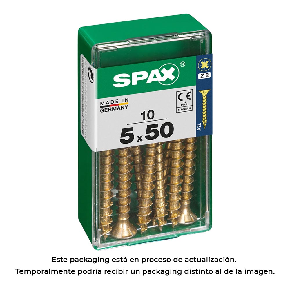 CAJA 10 uds. TORNILLO MADERA SPAX CAB. PLANA YELLOX 5,0x50mm SPAX