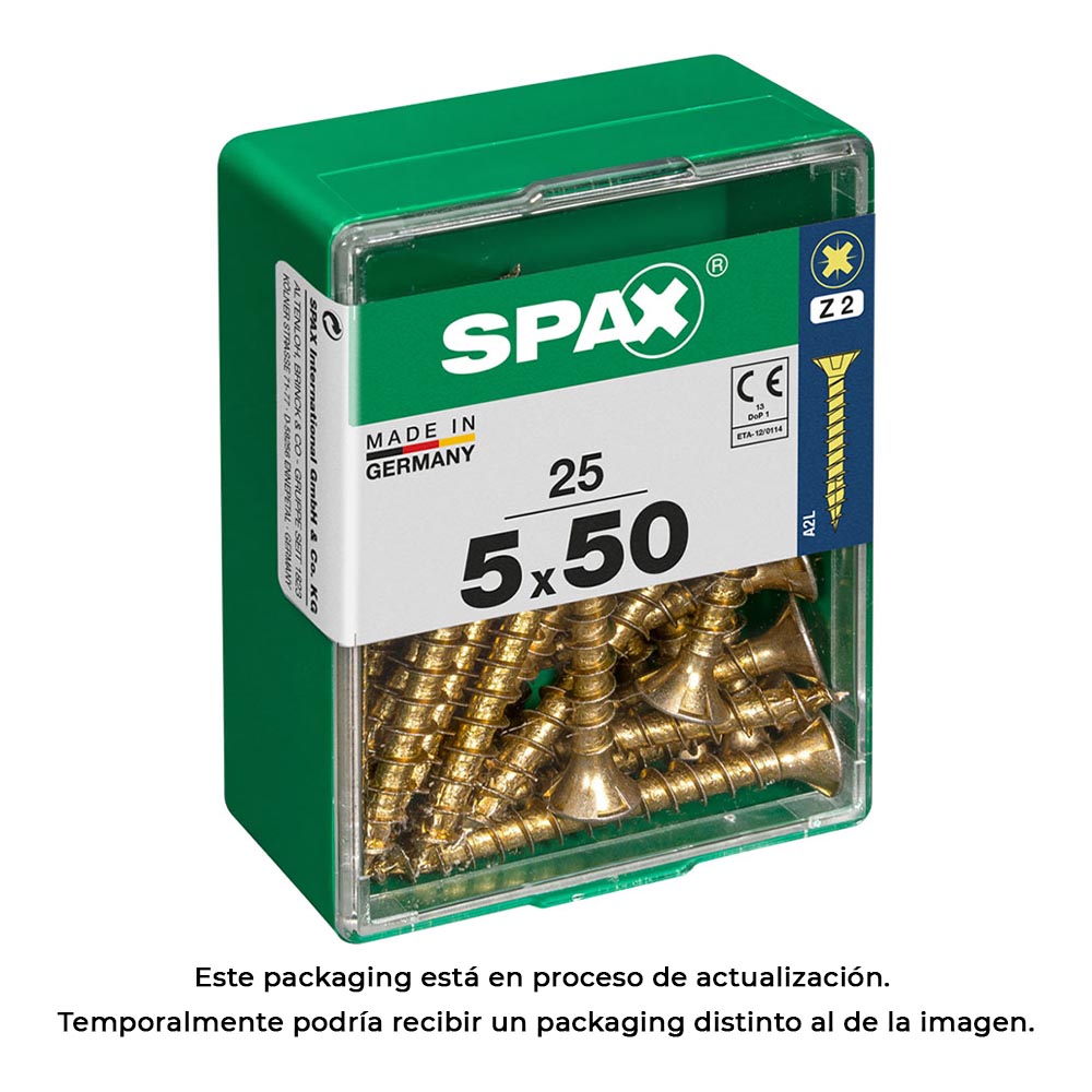 CAJA 25 uds. TORNILLO MADERA SPAX CAB. PLANA YELLOX 5,0x50mm SPAX