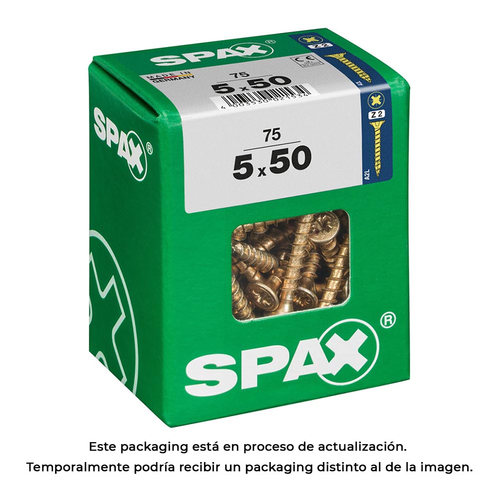 CAJA 75 uds. TORNILLO MADERA SPAX CAB. PLANA YELLOX 5,0x50mm SPAX