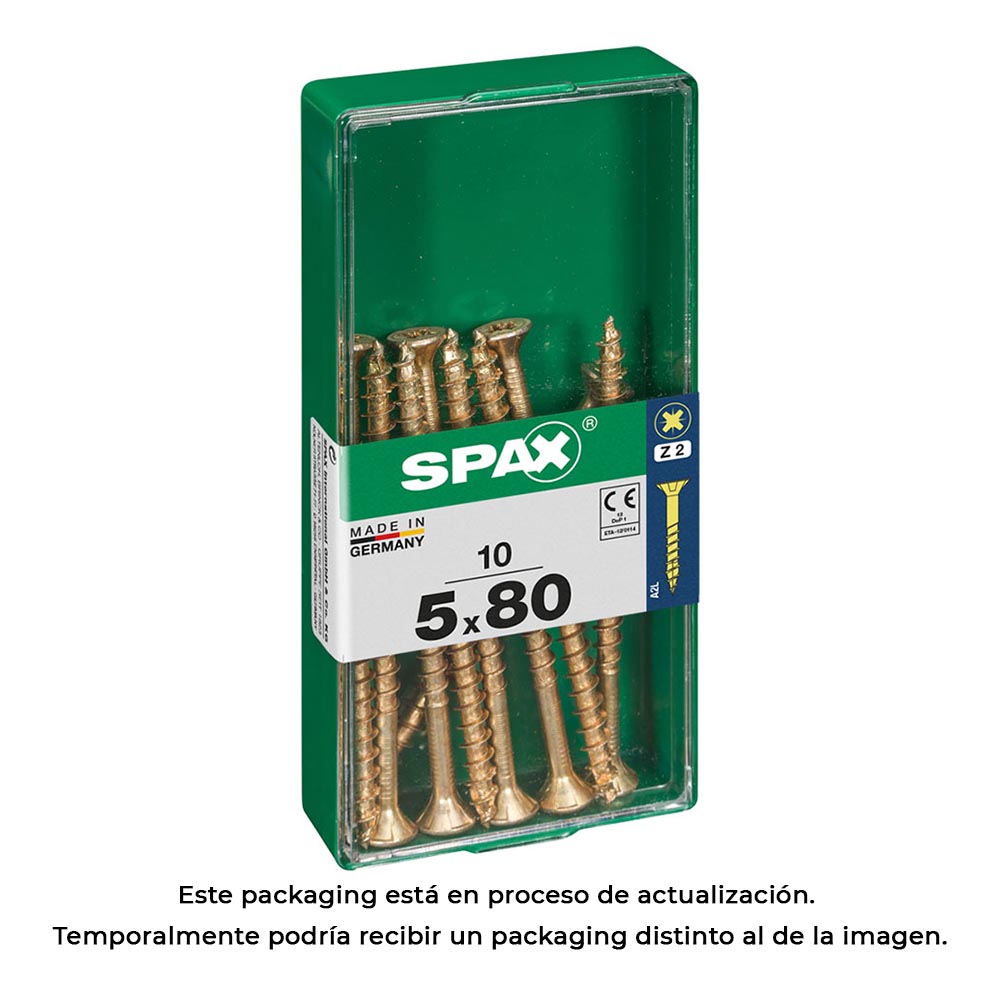 CAJA 10 uds. TORNILLO MADERA SPAX CAB. PLANA YELLOX 5,0x80mm SPAX