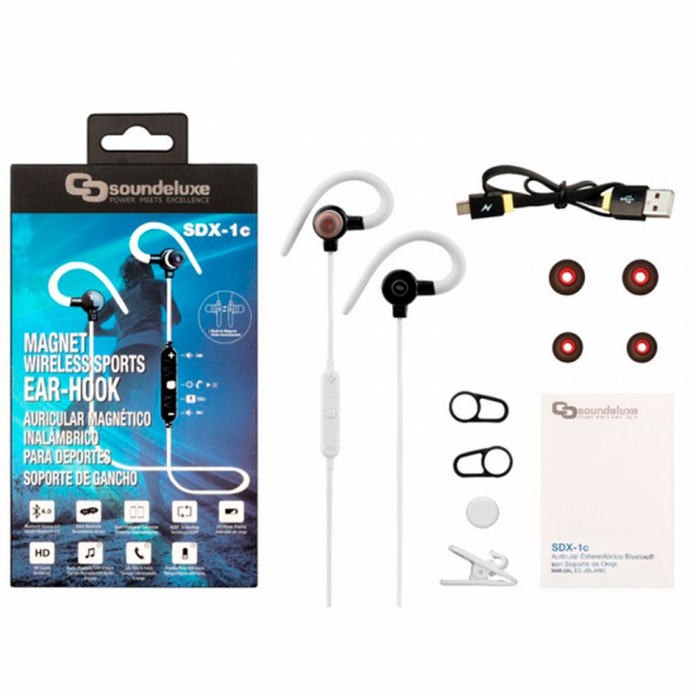 AURICULARES SOUNDELUXE SDX1C CLIP DEPORTE WHITE