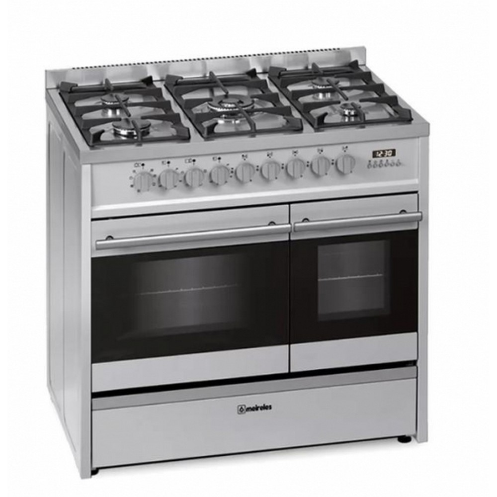 COCINA DE GAS INOX 5 FUEGOS CON DOBLE HORNO ELECTRICO MEIRELES E916X