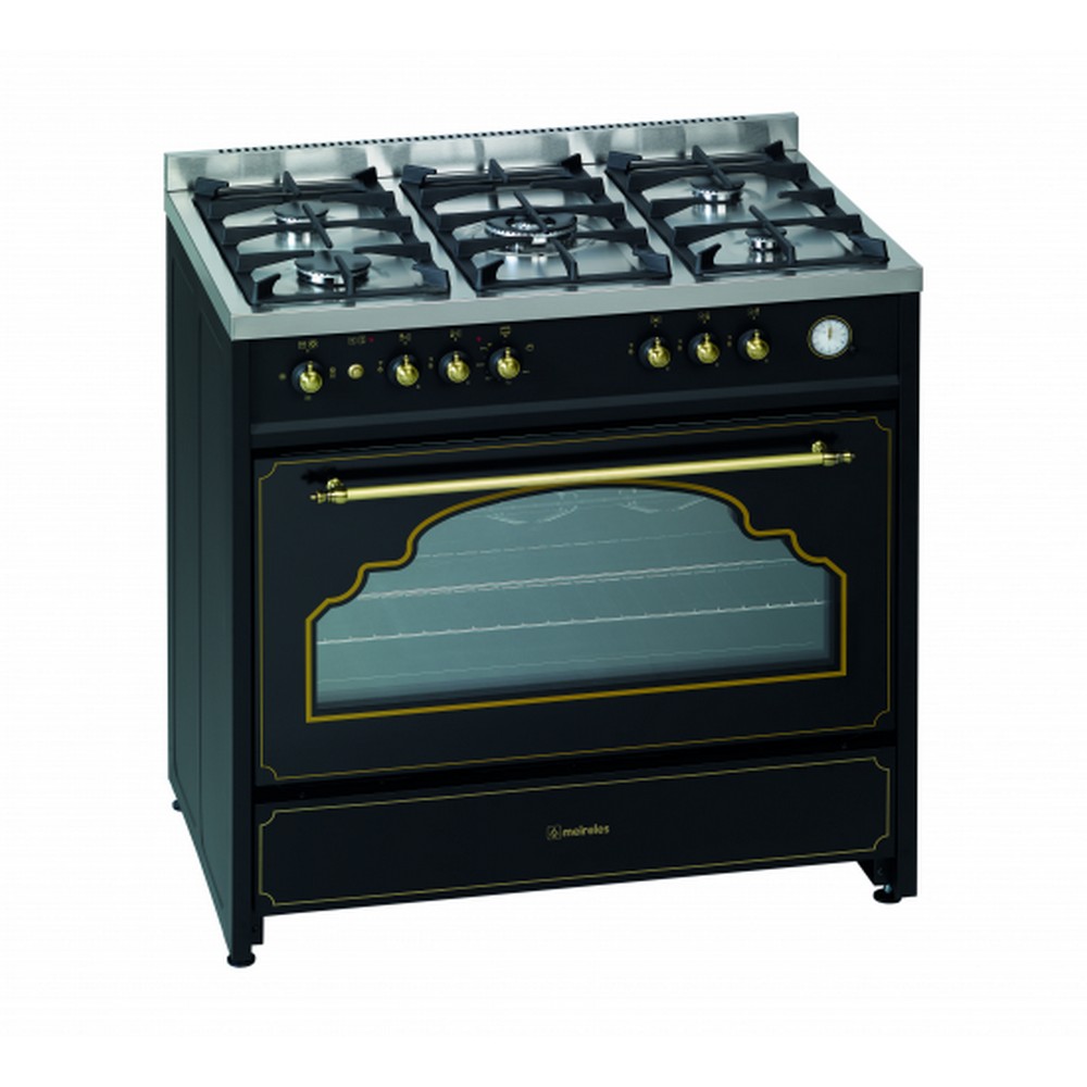 COCINA DE GAS RUSTICA NEGRA 5 FUEGOS MEIRELES G914BL