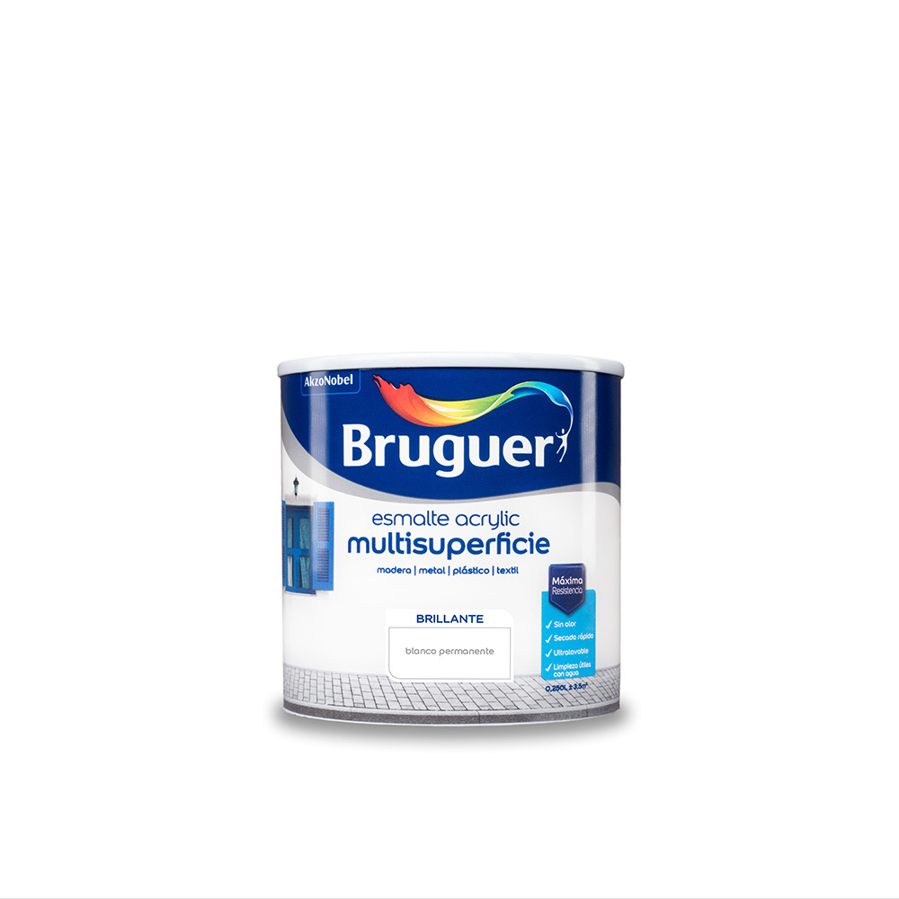 ESMALTE ACRYLIC MULTISUPERFICIE BRILLANTE BLANCO PERMANENTE 0,250L 5160638 BRUGUER - Ítem
