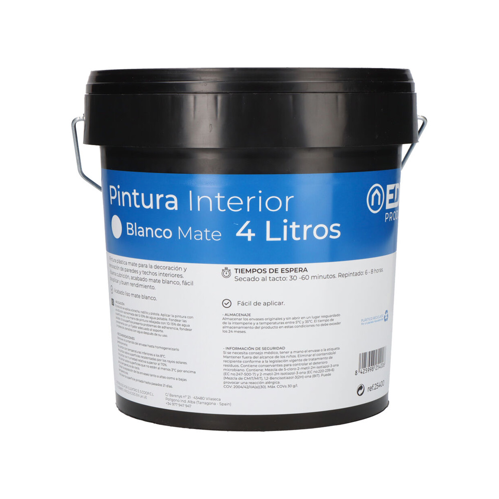 PINTURA PLASTICA MATE INTERIOR BLANCA 4L EDM