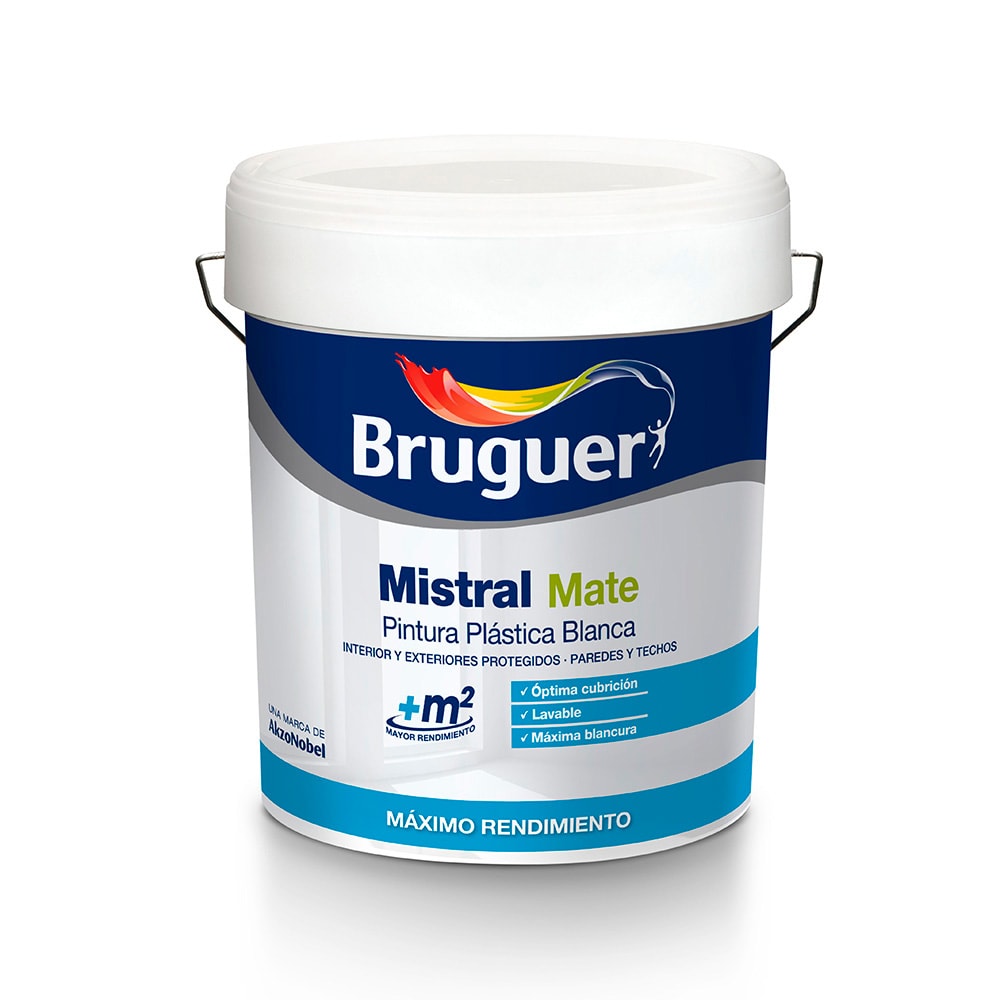 PINTURA PLASTICA BLANCA MATE MISTRAL 15L PARA INTERIOR Y EXTERIOR 5586672 BRUGUER