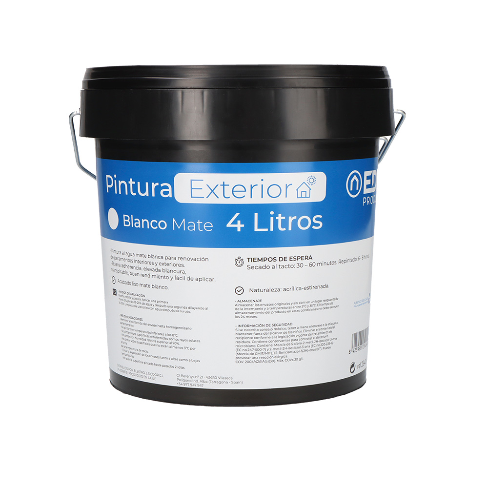 PINTURA PLASTICA MATE INTERIOR/EXTERIOR BLANCA 4L EDM